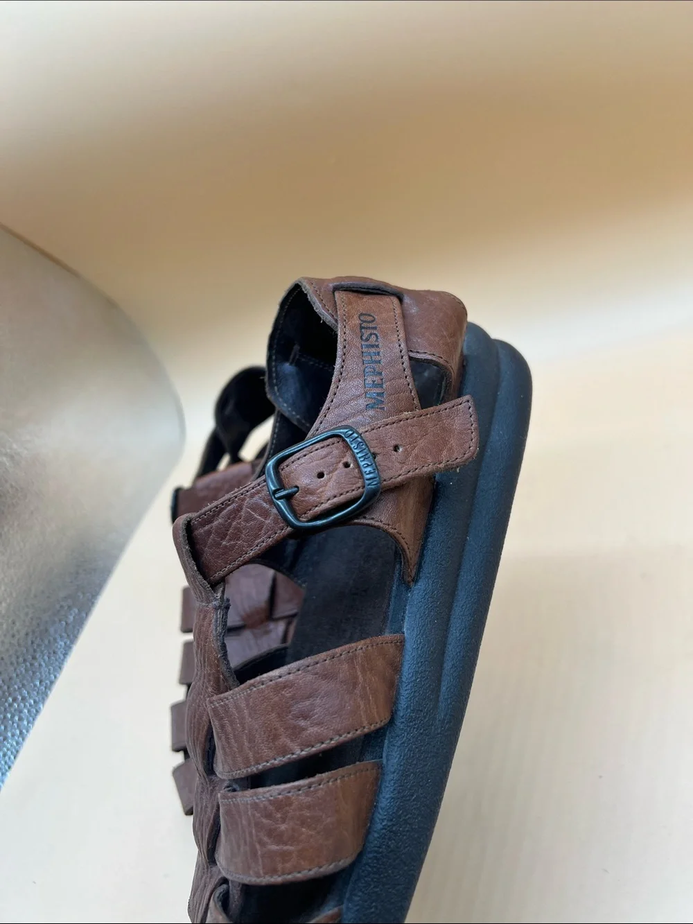 Mephisto Brown Leather Fisherman Sandals Men’s EU 44 US 10.5-11 Made in Portugal